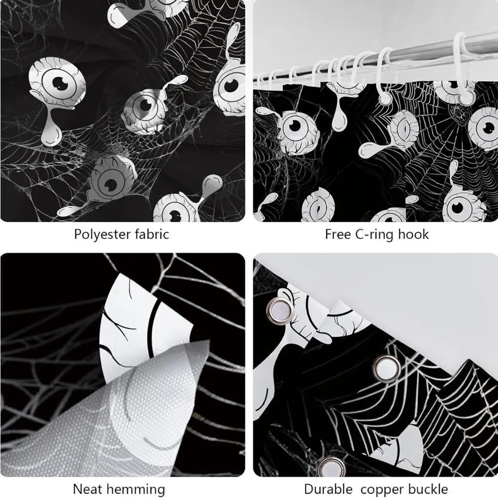 Halloween Shower Curtain Horror Scary Eyeball Shower Curtain for Bathroom Spider